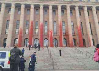 Ympäristöaktivistit roiskivat punaista maalia Eduskuntatalon pylväisiin news-25092024-124018